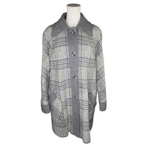Vintage Passport Gray Plaid Wool Coat Pink Lining Made in USA Classic